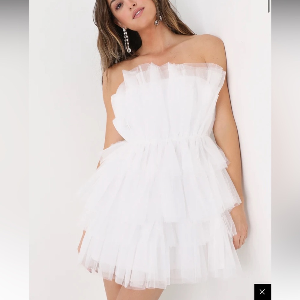 Tulle Intentions White Strapless Tiered Tulle
Mini Dress Lulus